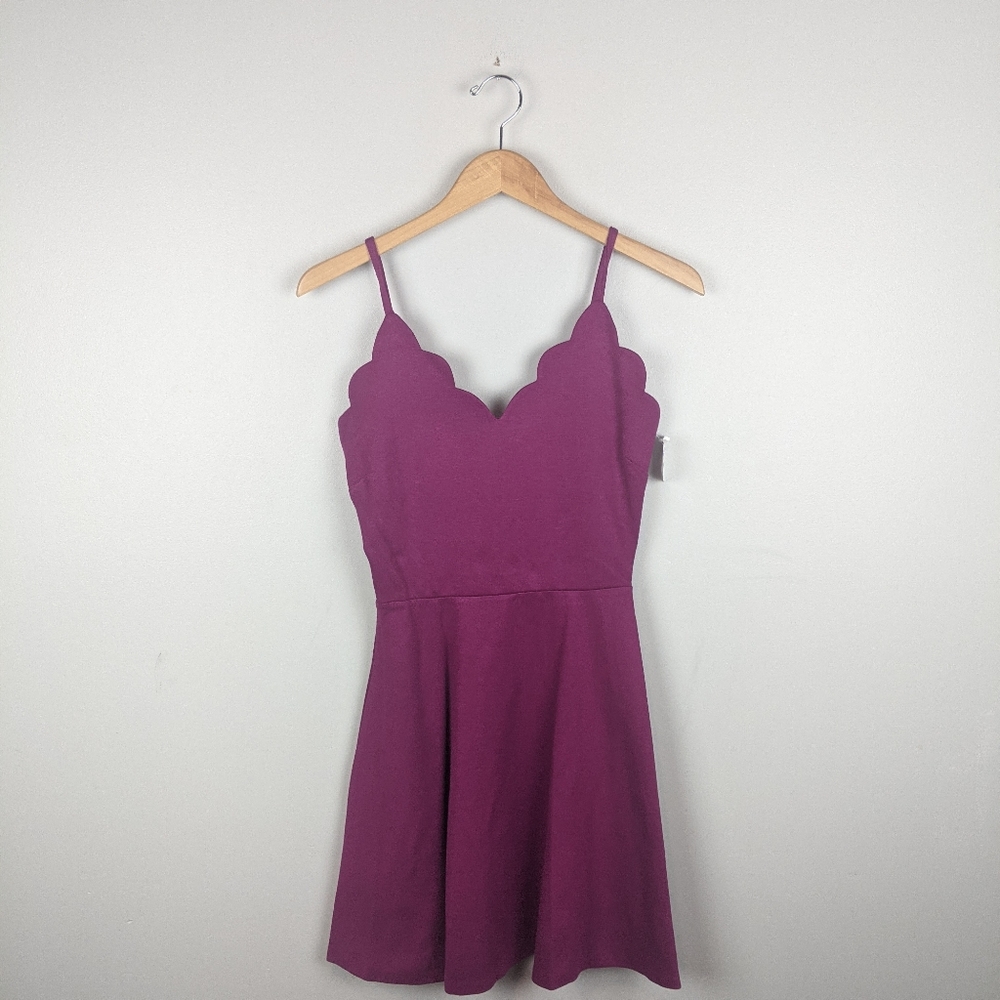 Love Ady Purple Fit Flare Scalloped Dress